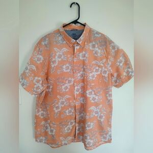 Hawaian shirt IZOD 100% cotton orange and white flowers